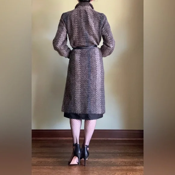 Striped Mohair Coat, Vintage Retro Open Front Coat, Petite - Picture 4 of 8